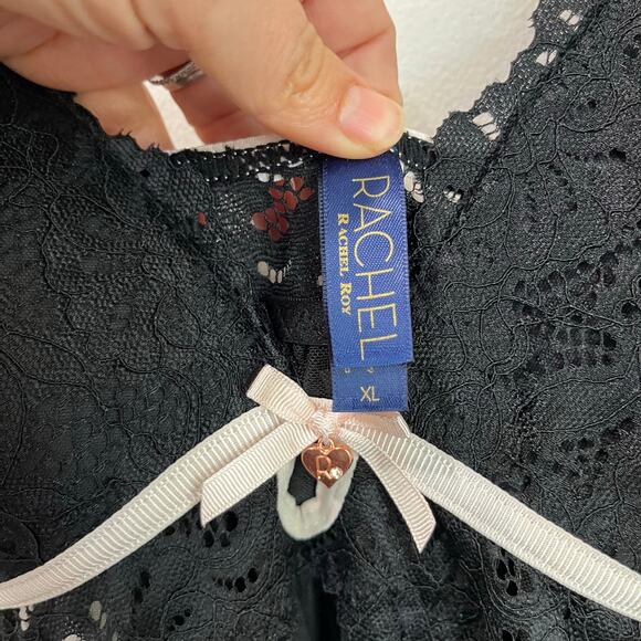 Rachel Rachel Roy Lingerie Set Black Babydoll Teddy + G-String XL NWOT - Picture 8 of 9